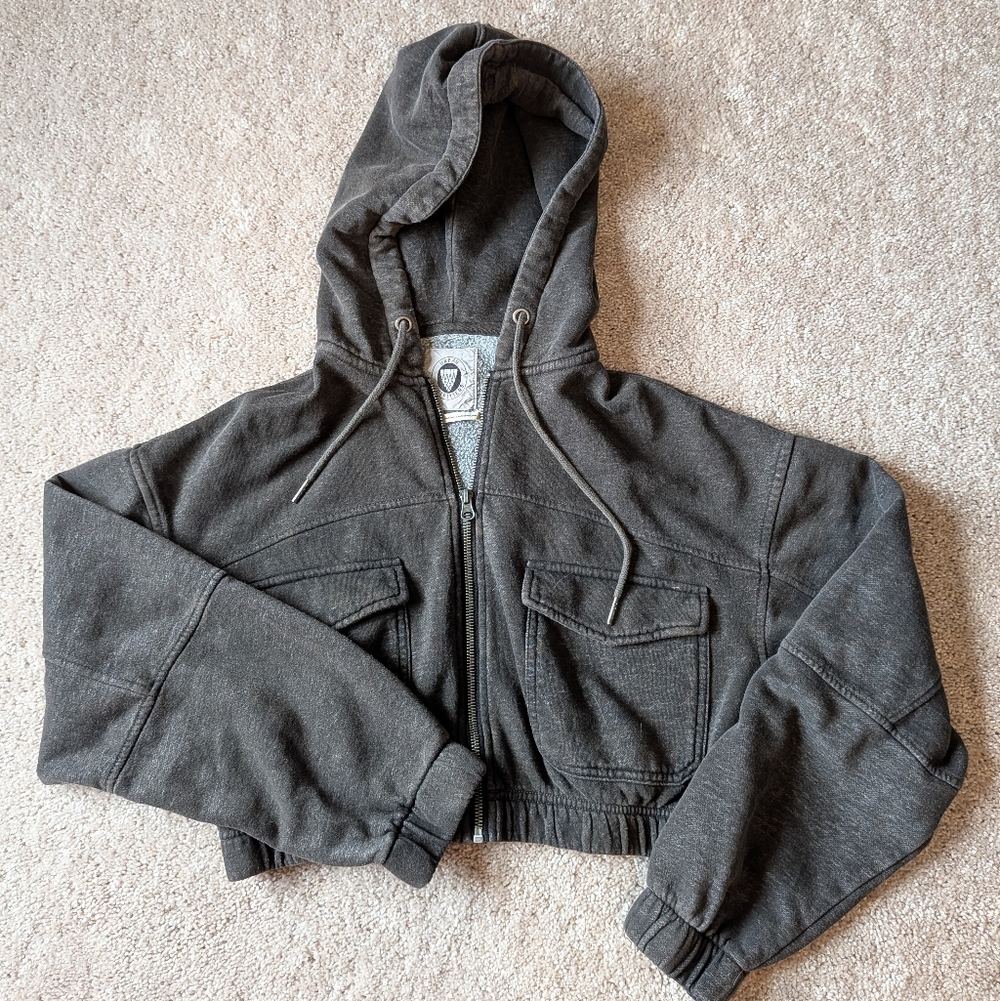 Urban Outfitters Gray Cropped Hoodie Medium